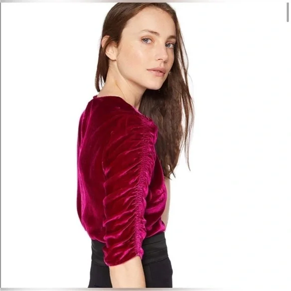 Rebecca Taylor Ruched Sleeves Velvet Top - Picture 3 of 7